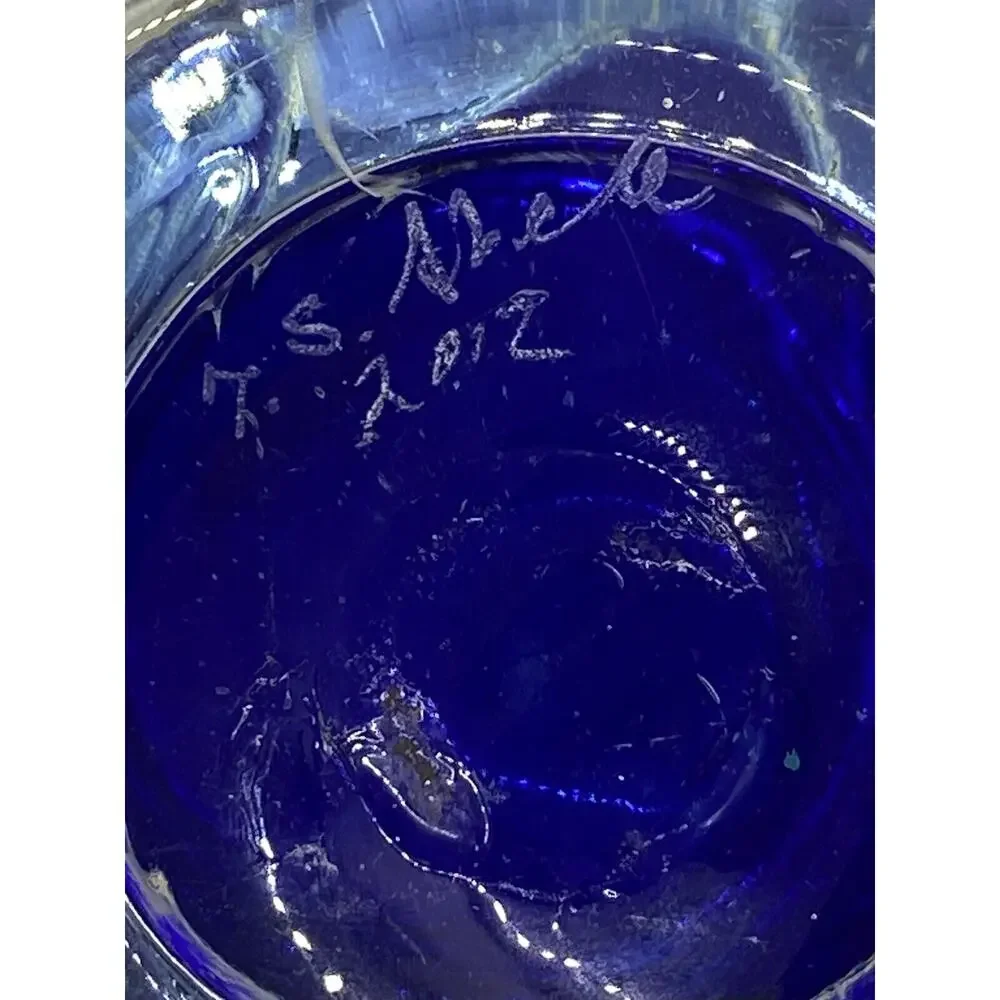 Todd S Abell Unique Blue Studio Art Glass Vase. Fantastic Design. Signed. 2012